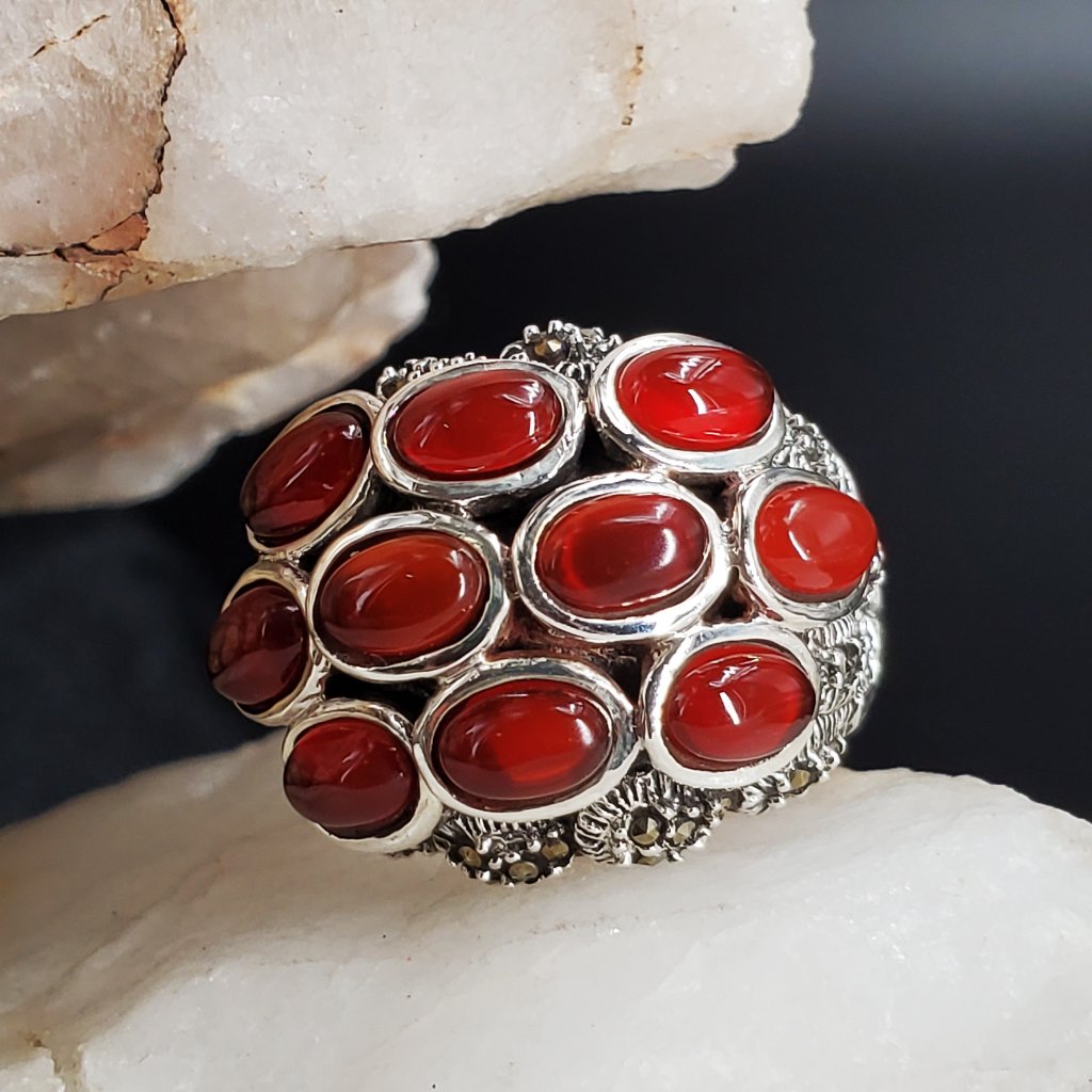Solid Sterling 925 Silver Ring Genuine Carnelian Stone Unique Silversmith
